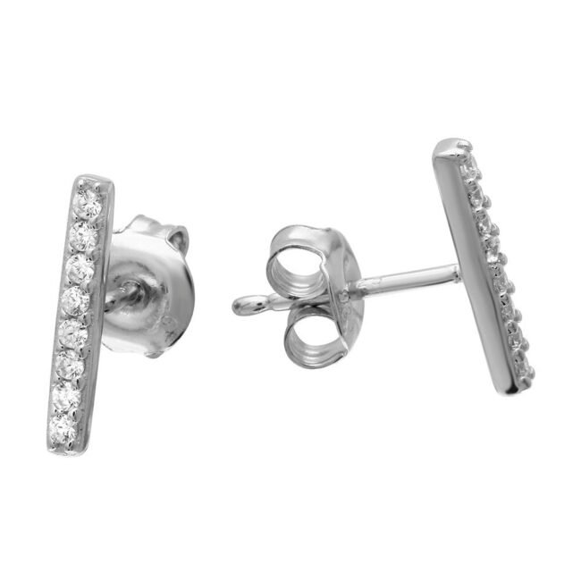 Sterling Silver CZ Stones Bar Stud Earrings