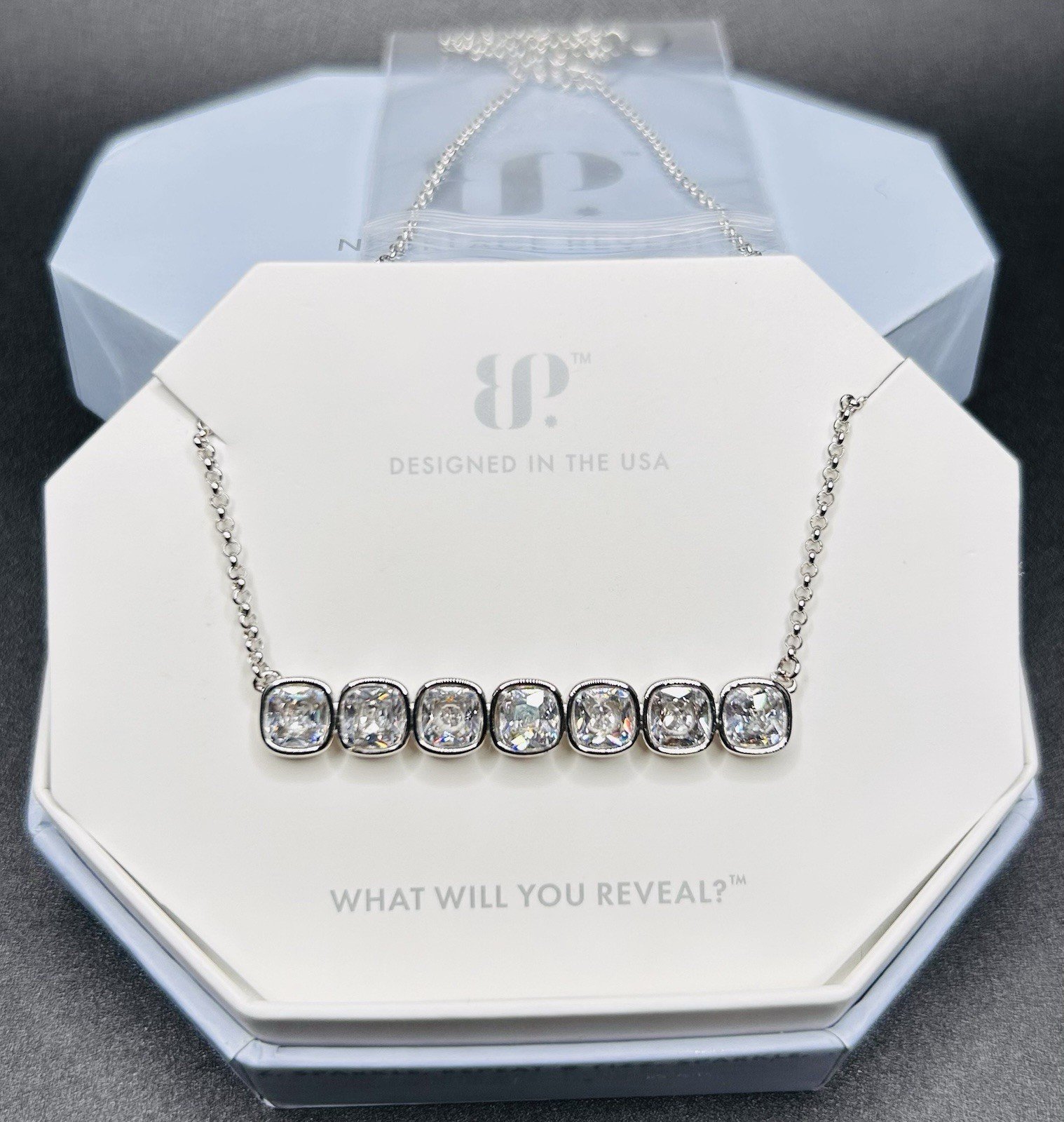 Bomb Party Necklace NK61923 "Threaded Like Thought" Diamond CZ Rhodium Plating