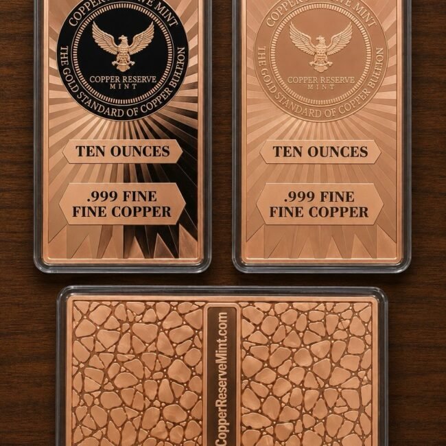 COPPER RESERVE MINT - TWO - Ten (10) Ounce Bar Combo- . 999 Fine Bullion