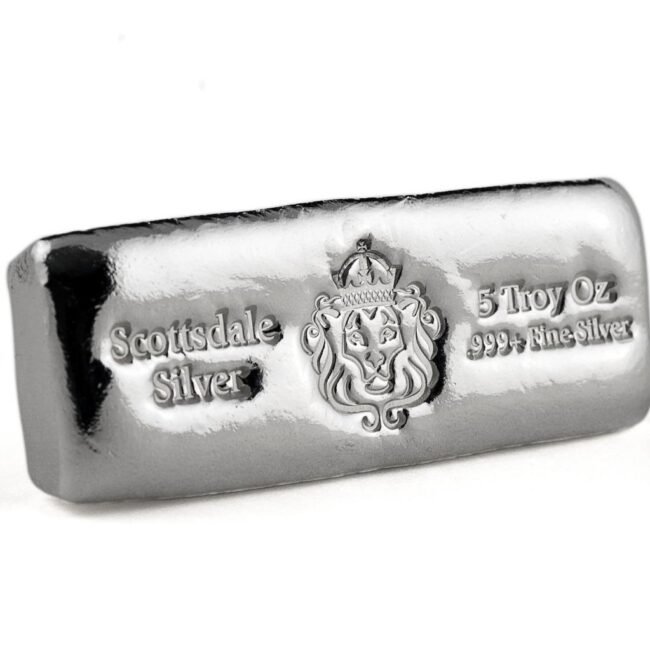 5 oz Scottsdale Silver CAST Bullion Bar .999+ Silver Bar #A398