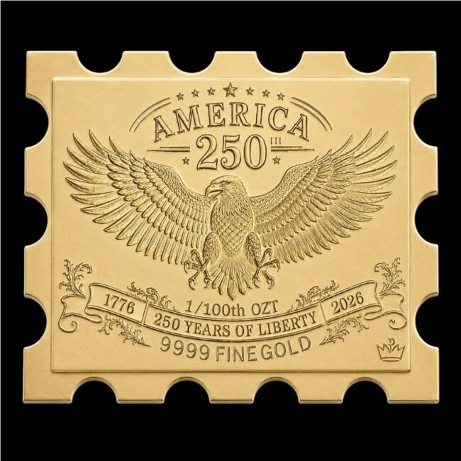 1/100 oz .9999 Fine Gold Bar  America's 250th Anniversary Gold Stamp -Limited-