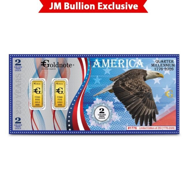America Quarter Millennium Limited Edition 2-Fiche Goldnote (2x1g, Sealed Bar)