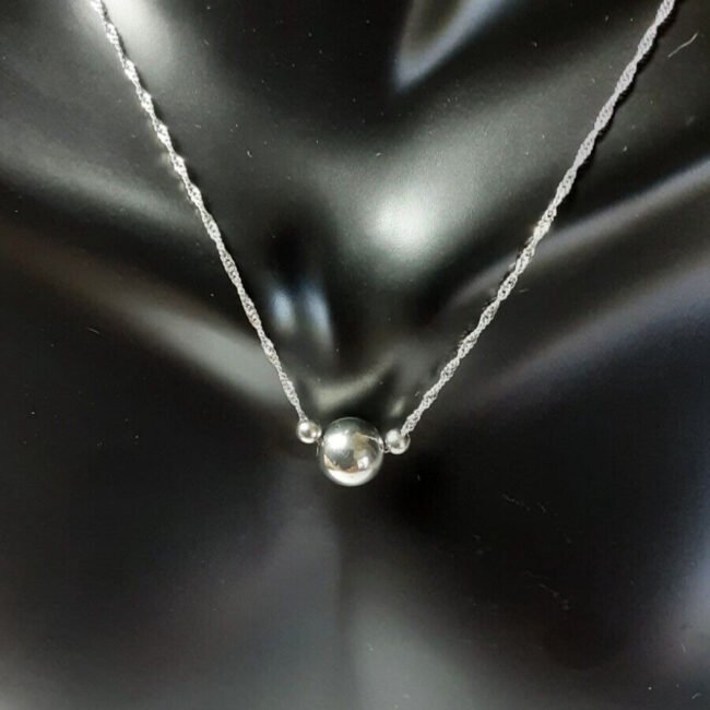 3 Beads Singapore Chain Necklace, 925 Silver, Rhodium Plated (SOP00091)