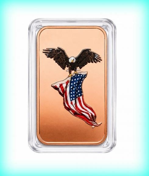 1 oz .999 Fine Copper Bar - Color Eagle & American Flag