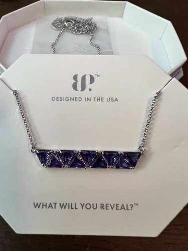 Bomb Party OG Necklace "Let's Get Away" Purple Top CZ, Rhodium Plating