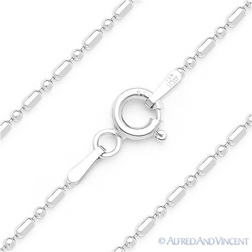 Italy 925 Sterling Silver w/ Rhodium Ball & Bar Bead Link Italian Chain Necklace