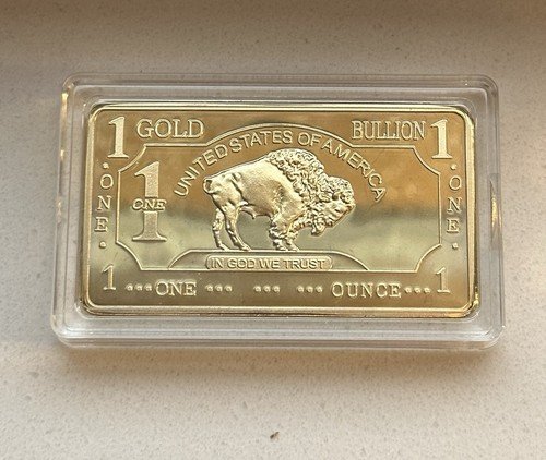1 OZ 100 MILLS GOLD BUFFALO BARS FINE GOLD PLATED BAR