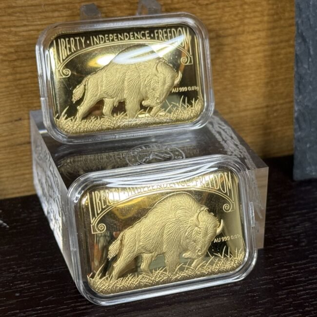 Gold Buffalo 1/100th 0.01 Gram 24k Gold Liberty Independence Freedom Art Bar