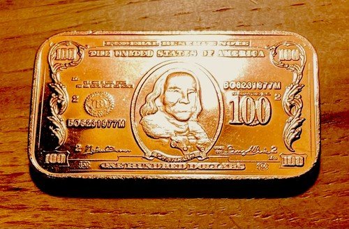 π₯π₯π₯ 1 oz .999 copper Bar Fantasy $100 Franklin Bill Design . π₯π₯π₯