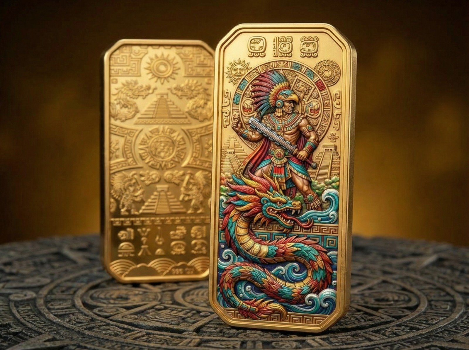 **PRESALE** Ancient Legacies Aztec 24k Gold Gilded 5oz Copper bar (10k Mintage)