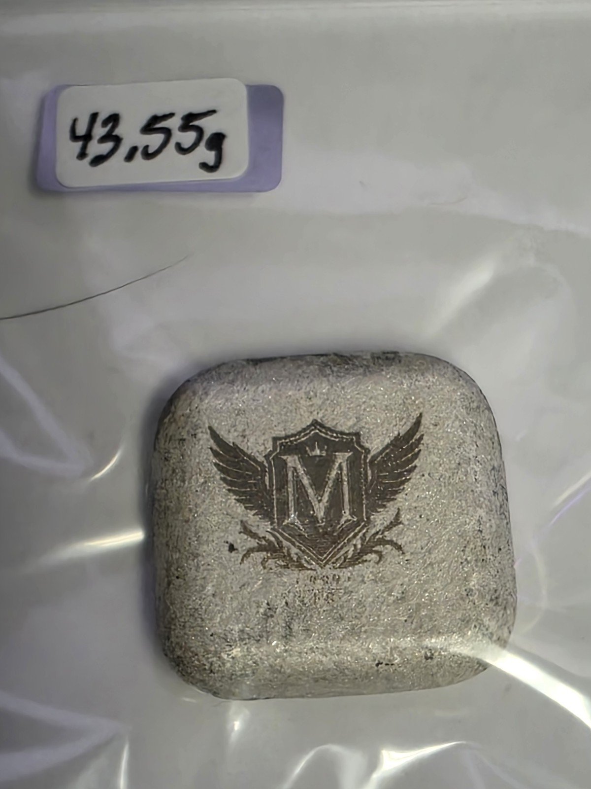 🟨MINTED Hand Pours Pure Silver Bullion .999 Winged M Stamp 43.55g Square Shape