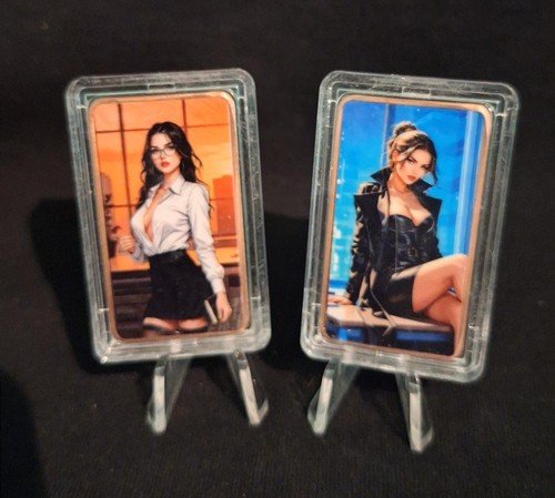 1 oz Copper Colorized Bar "Set of 2 Sexy Women Nice and reverse Naughty"