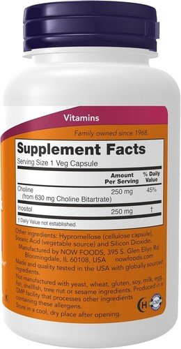 NOW FOODS (3 PACKS) Choline & Inositol 500 mg 100 Veg Capsules