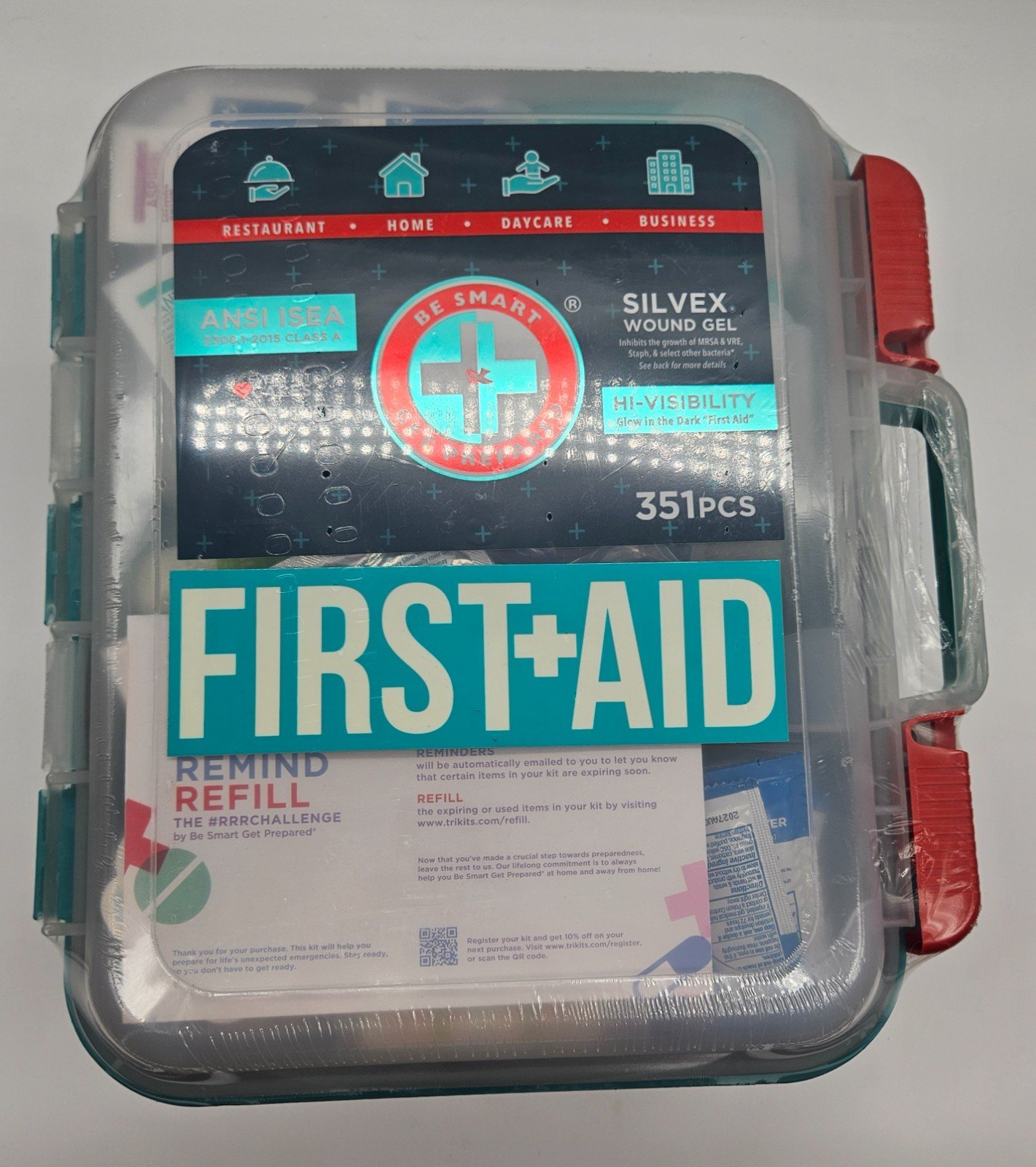 Be Smart Get Prepared 351 Piece First Aid Kit ANSI Class A Wall Mountable Case