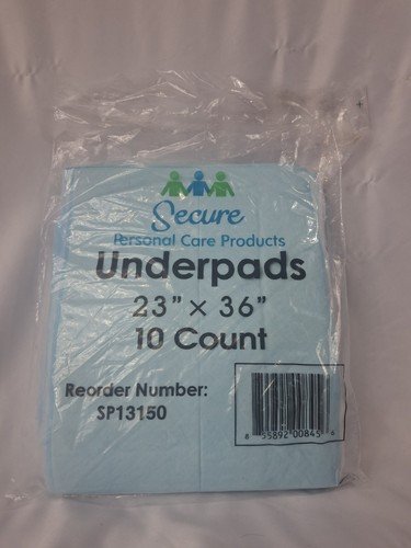 Secure Personal Care Products Underpads 23 x 36 in Blue, 10 Count SP13150