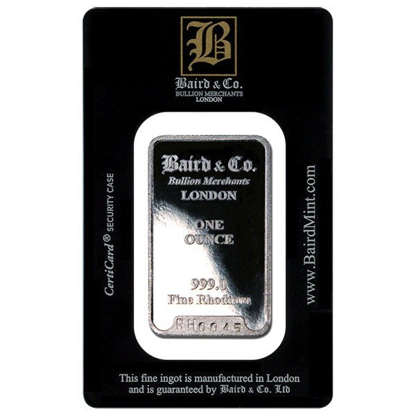Rhodium 1oz Bar (Baird Mint & Co. London) Sealed In Assay Card **Sigma Tested**