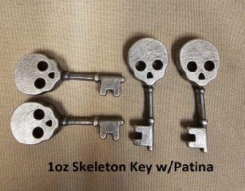 1 oz Antiqued Skeleton Key 999+ Fine Silver Bullion Bar Yeager's Poured - YPS