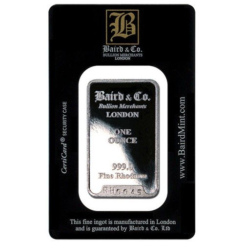 Rhodium 1oz Bar Baird Mint & Co. London ** Sigma Tested ** SEALED NEW