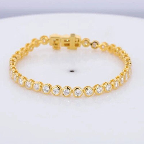 Bezel Setting 18k Yellow Gold 5.20CT Round GH/VS Natural Diamond Tennis Bracelet