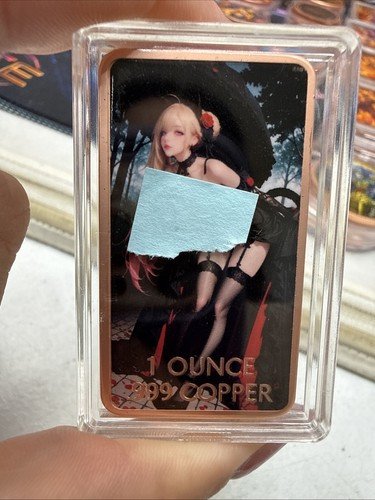 1 oz .999 Copper Bar Colorized Gothic Anime Girl Umbrella Risqué Art Bar Case