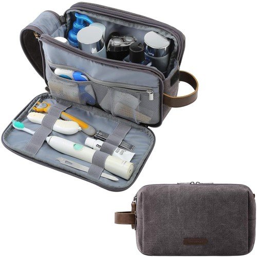 Minimalist Dopp Kit for Men: Grey Travel Toiletry Bag with Multiple Pockets