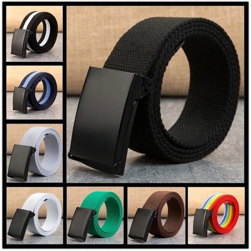 Unisex Fully Adjustable Canvas Web Belt with Black Flip Top Buckle 50'' Long USA