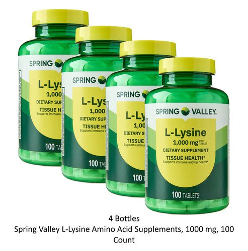 2 PK Spring Valley L-Lysine 1000 mg Tablets, 100 Count – Supports Immune Health
