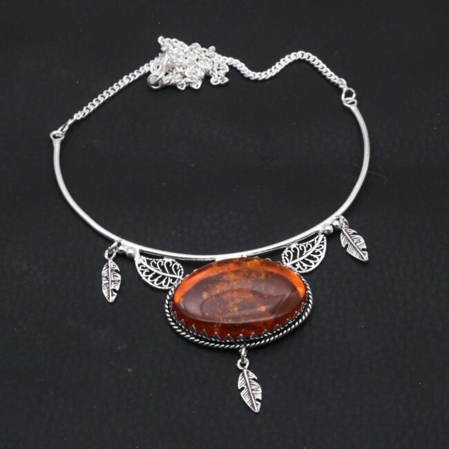 Baltic Amber Gemstone .925 Sterling Silver Handmade Jewelry Necklace 18-20"
