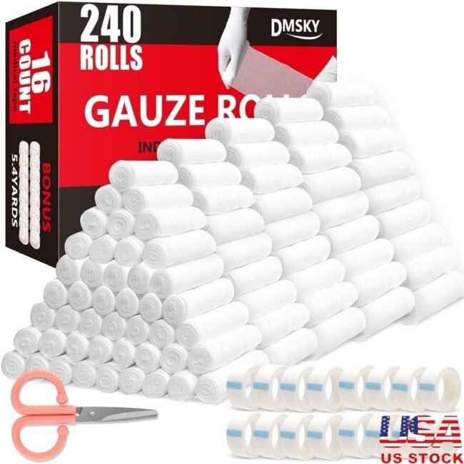 Soft Stretchy Gauze Bandage Rolls Non-Sterile First Aid Supplies 240 Count New