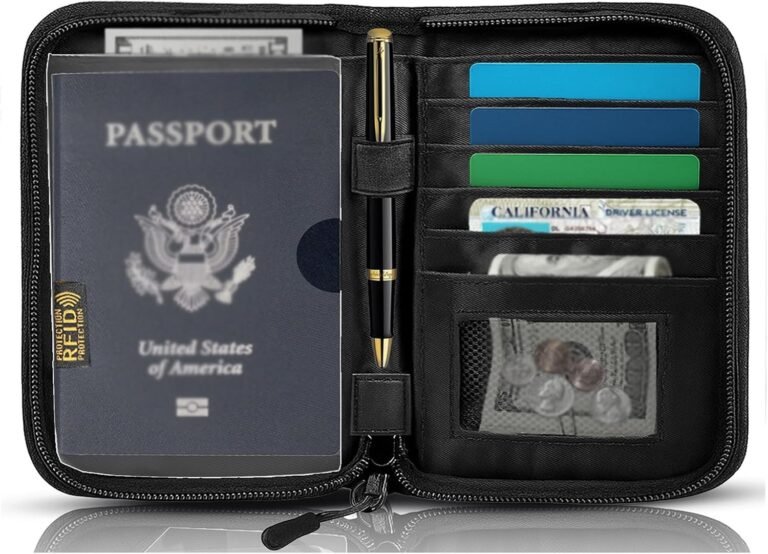 Passport Holder for Travel RFID Blocking Wallet Black Polyester Passport Holder