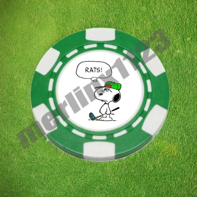 Snoopy Rats Green Poker Chip Golf Ball Marker Card Guard