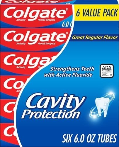 Cavity Protection Fluoride Toothpaste, Mint, 6 Pack, 6 oz |Bulk Anticavity Adult