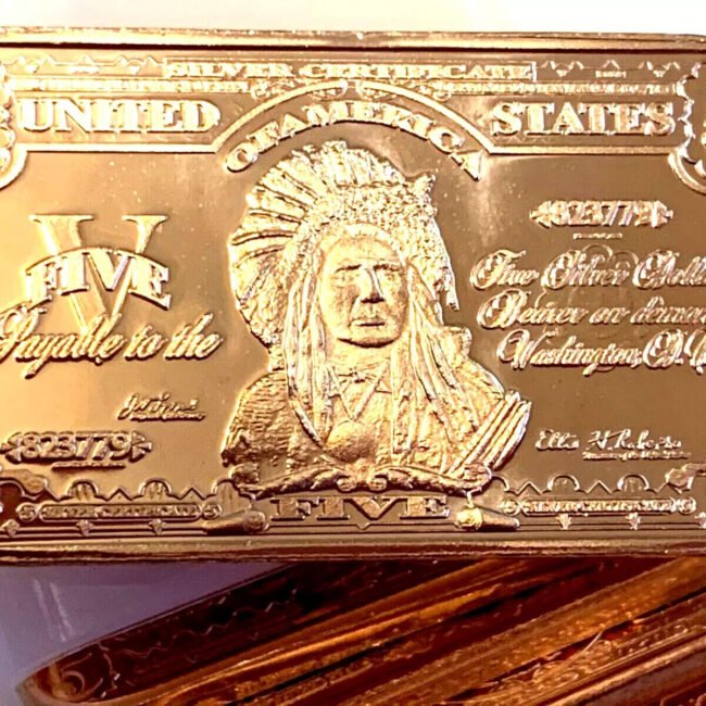 1899 Indian Chief $5 bill 20-PACK of 1 ounce copper bars, 20 bars, by REEDERSONG