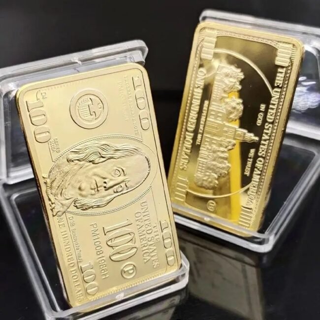 1pcs USA 100 Dollar Bullion 24k Gold Bar American Metal Coin Golden Bars USD