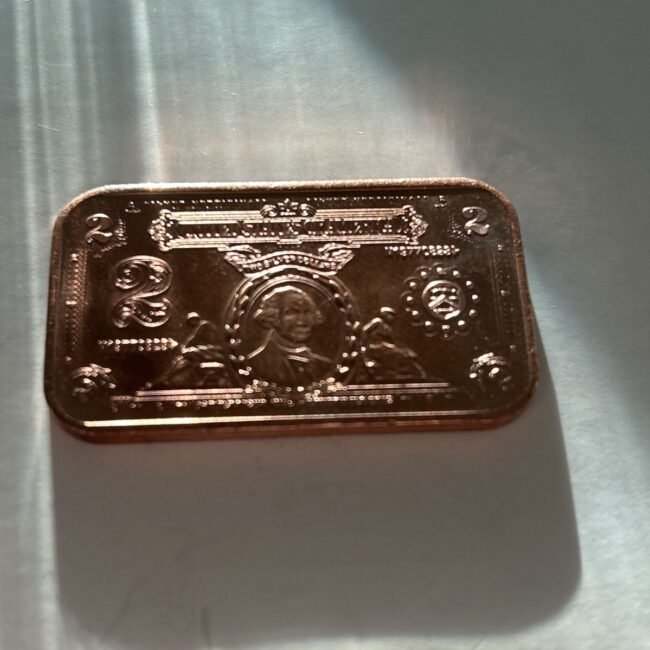 1 oz Copper Bar - $2 Washington Note