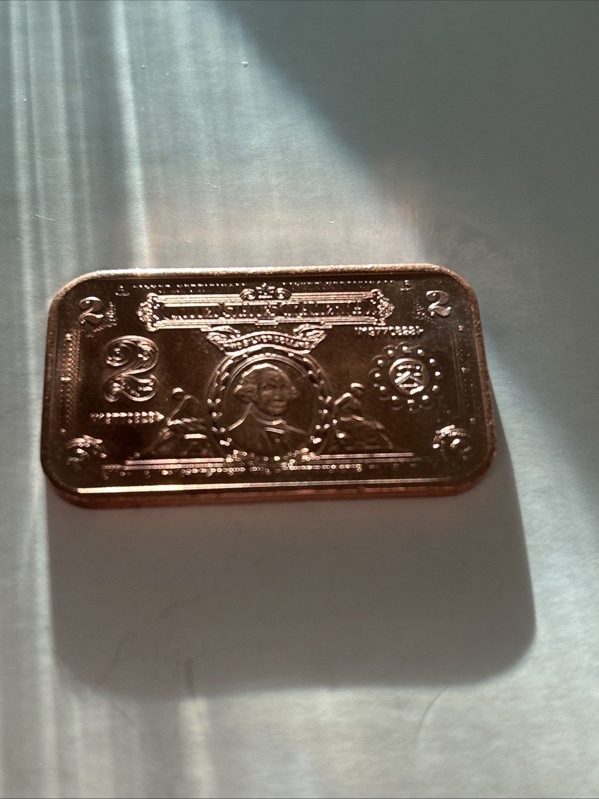 1 oz Copper Bar - $2 Washington Note