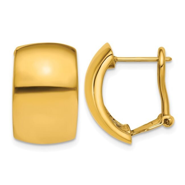 14K Yellow Gold Polished 12.3mm Curved Bar Omega Back Hoop Earrings