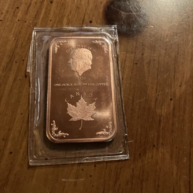 2026 Copper Bullion 1oz Bar  Maple Leaf - King Charles