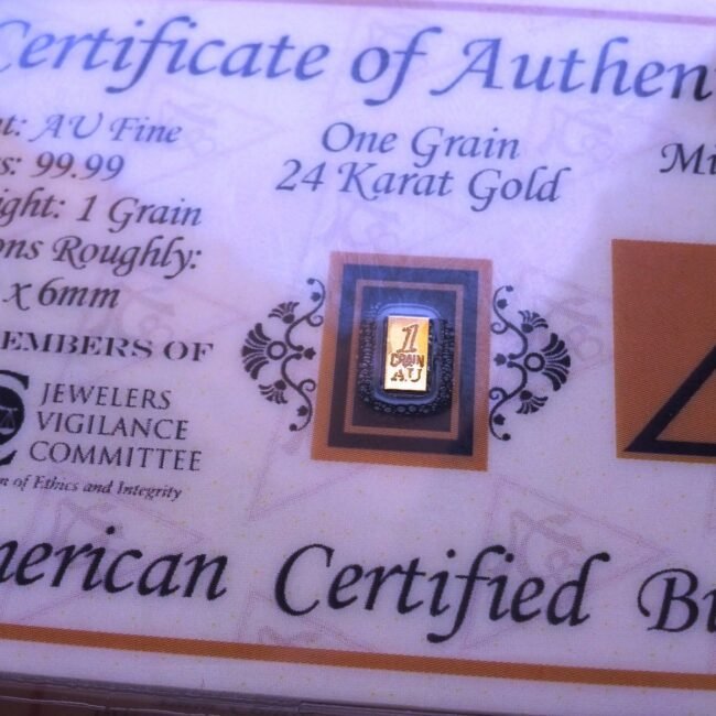 ACB Gold Vertical 1GRAIN 24K AU BULLION BAR 9999 FINE W/ CERTIFICATE !