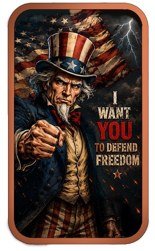 1 oz Uncle Sam Freedom Colorized Copper Bar .999 Fine Bullion Art