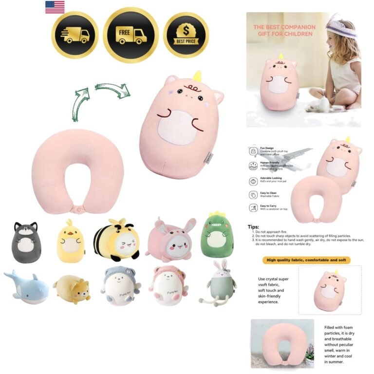 Kids Travel Pillow – 2-in-1 Deformable Kids Neck Pillow for Traveling, Soft U…