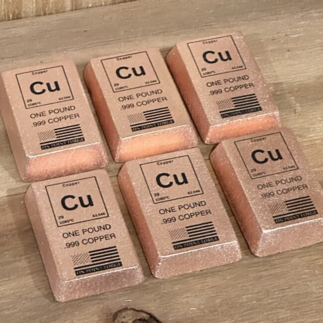 6 Lb .999 Hand Poured Copper Bullion | Set Of Six 1lb Element Design Copper Bars