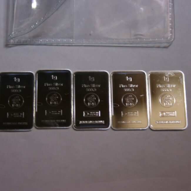 Five grams of 999.9 fine silver Heimerle-Meule - 5 x 1 gram loose bars