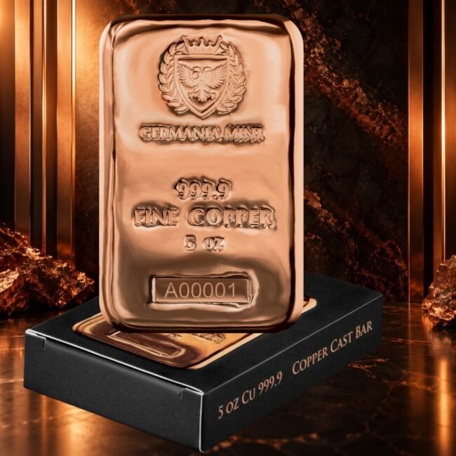 Germania Mint,  5 oz,  Cu 999.9, Cast Bar,  Copper