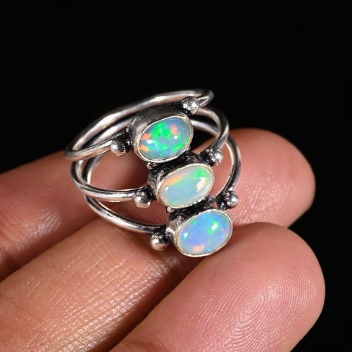 Ethiopian Opal Gemstone 925 Sterling Silver Handmade Jewelry Ring Gift For