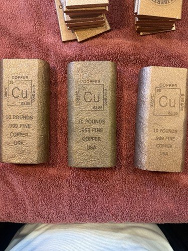 3x 10 lb .999 Fine Copper Bullion Bars USA Total 30 lb Uncertified