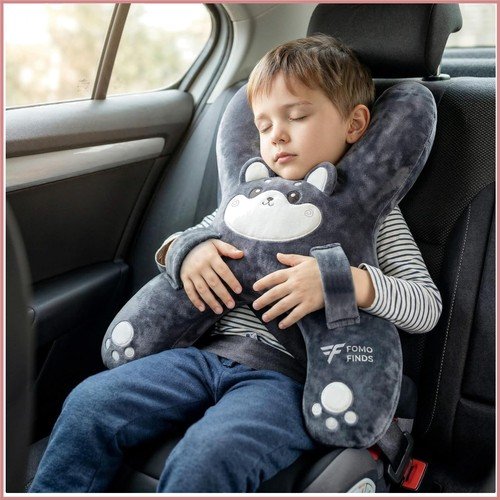 Portable Grey Dog H-Shaped Travel Pillow for Kids – Hypoallergenic Comfort