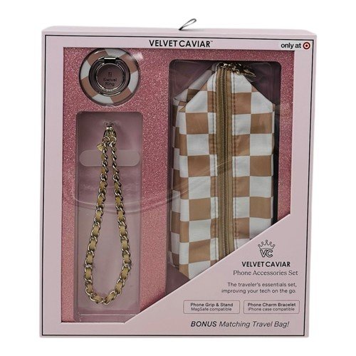 Checkered Cell Phone Accessories Gift Set Travel Bag Phone Grip & Bracelet