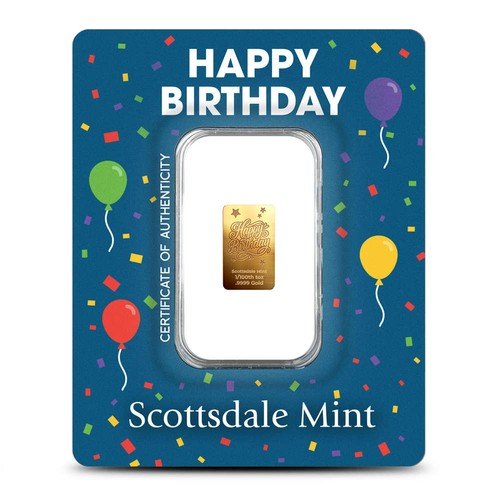 1/100 oz Scottsdale Mint Happy Birthday Stars Gold Bar (New)