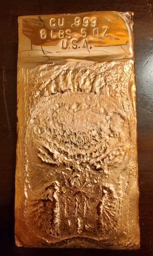 6 lb 5 oz  Hand-Poured .999 Fine Copper Bar punisher skull